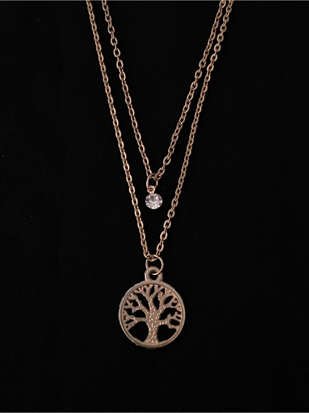 Layered 2-Strand Gold-Tone Tree of Life Necklace + Crystal Accent